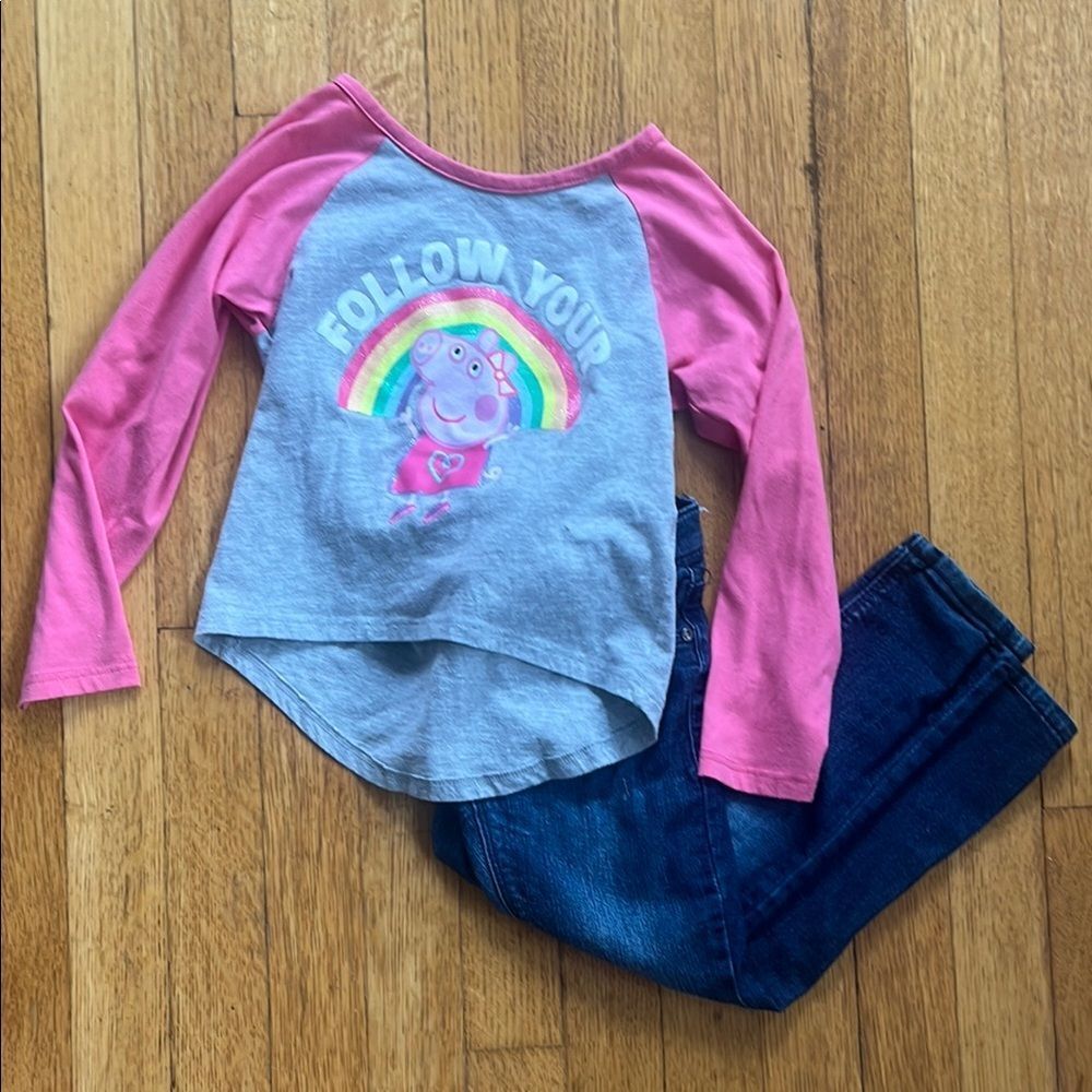 Pink and Gray Kids Shirt with Graphic Design